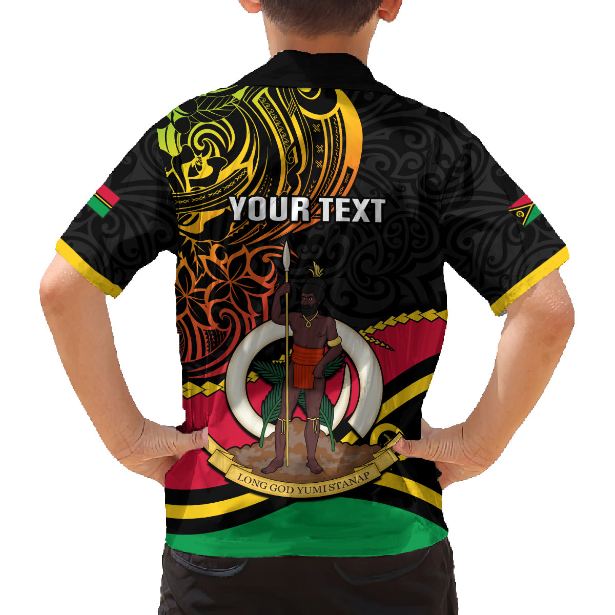 Personalised Vanuatu Unity Day Family Matching Long Sleeve Bodycon Dress and Hawaiian Shirt 29 November Coat Of Arms With Flag Style LT14 - Polynesian Pride