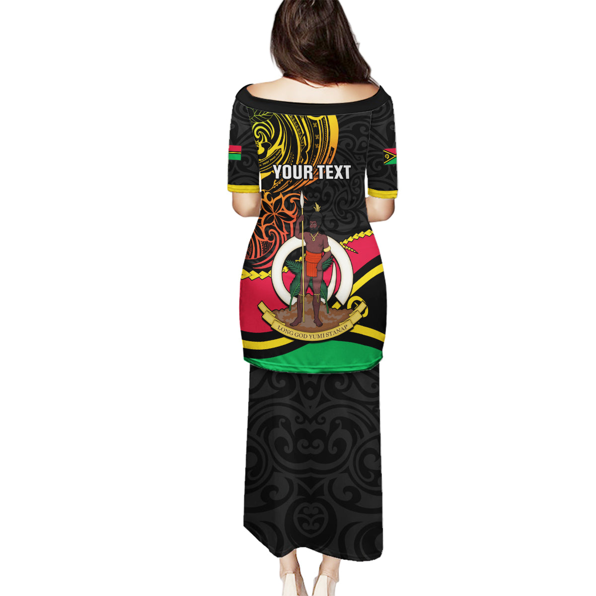 Personalised Vanuatu Unity Day Family Matching Puletasi Dress and Hawaiian Shirt 29 November Coat Of Arms With Flag Style LT14 - Polynesian Pride