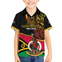 Personalised Vanuatu Unity Day Family Matching Puletasi Dress and Hawaiian Shirt 29 November Coat Of Arms With Flag Style LT14 Son's Shirt Black - Polynesian Pride