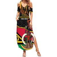 Personalised Vanuatu Unity Day Family Matching Summer Maxi Dress and Hawaiian Shirt 29 November Coat Of Arms With Flag Style LT14 Mom's Dress Black - Polynesian Pride