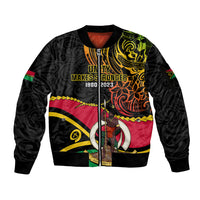 Personalised Vanuatu Unity Day Sleeve Zip Bomber Jacket 29 November Coat Of Arms With Flag Style LT14 Unisex Black - Polynesian Pride