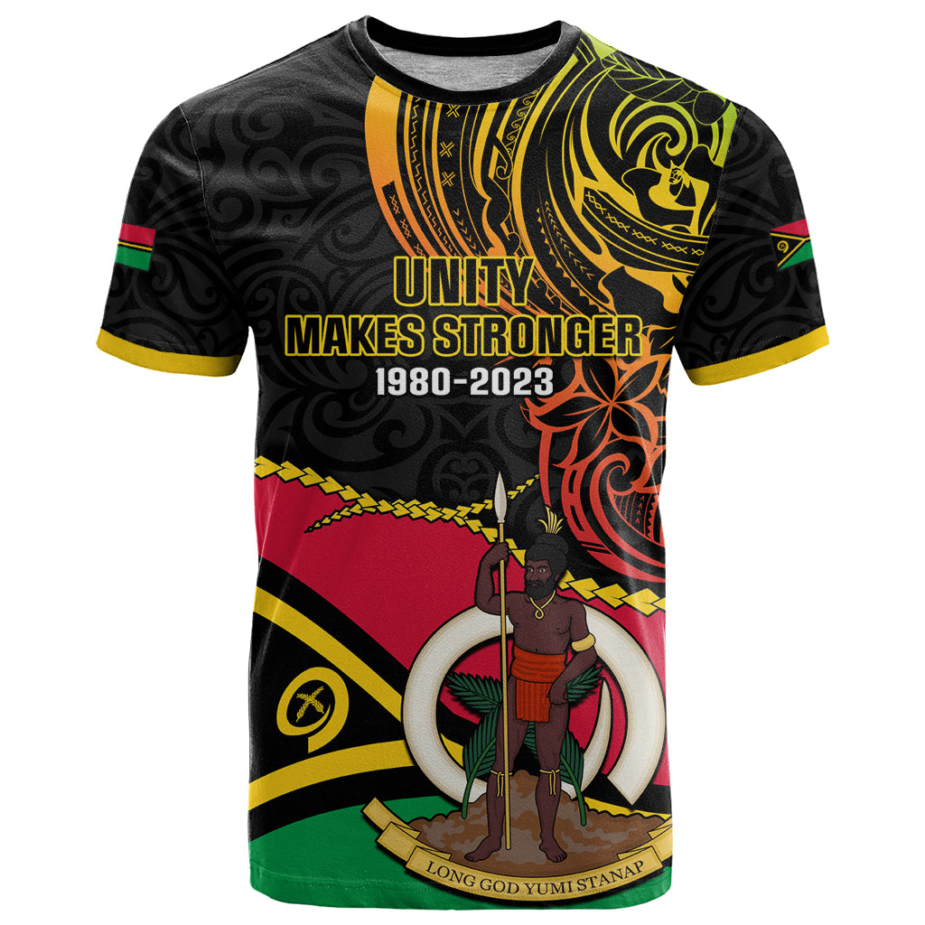 Personalised Vanuatu Unity Day T Shirt 29 November Coat Of Arms With Flag Style LT14 Black - Polynesian Pride