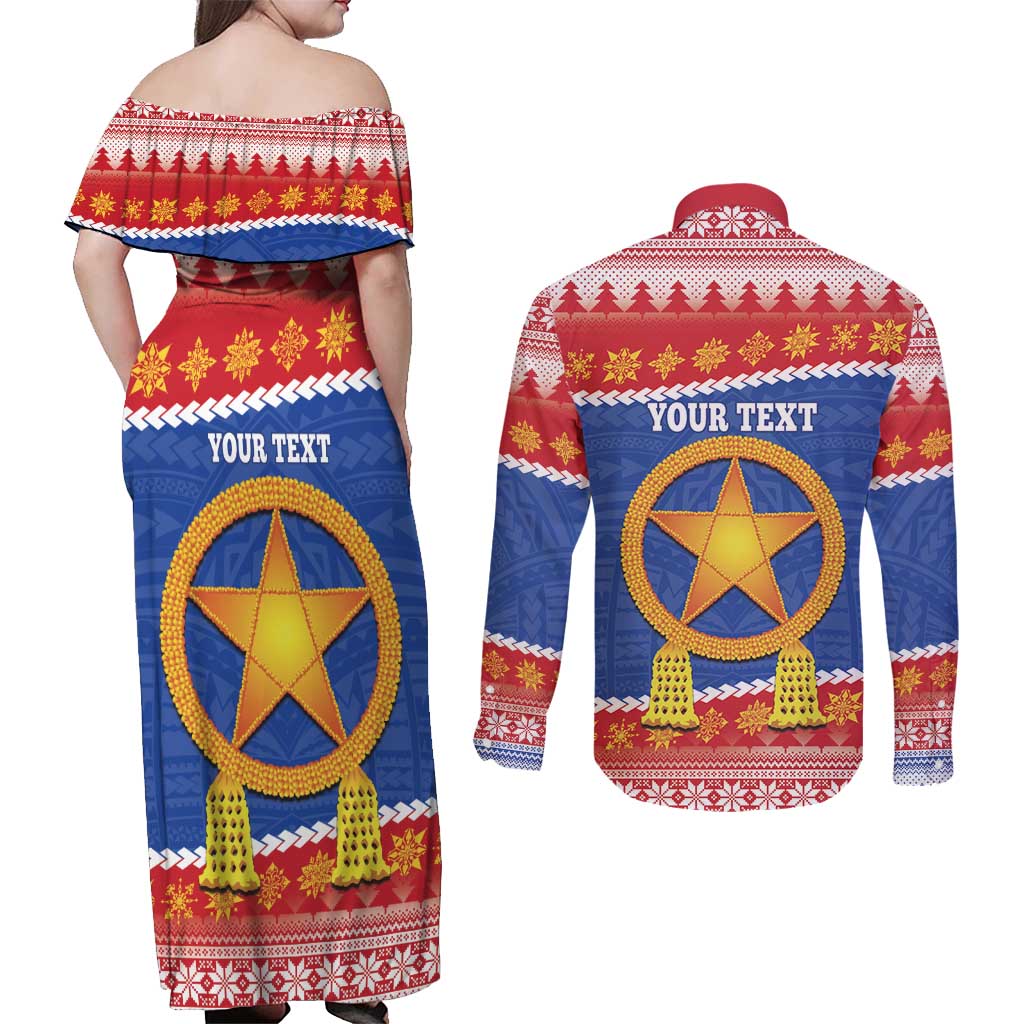 Personalized The Philippines Christmas Couples Matching Off Shoulder Maxi Dress and Long Sleeve Button Shirt Pilipinas Parol - Maligayang Pasko!