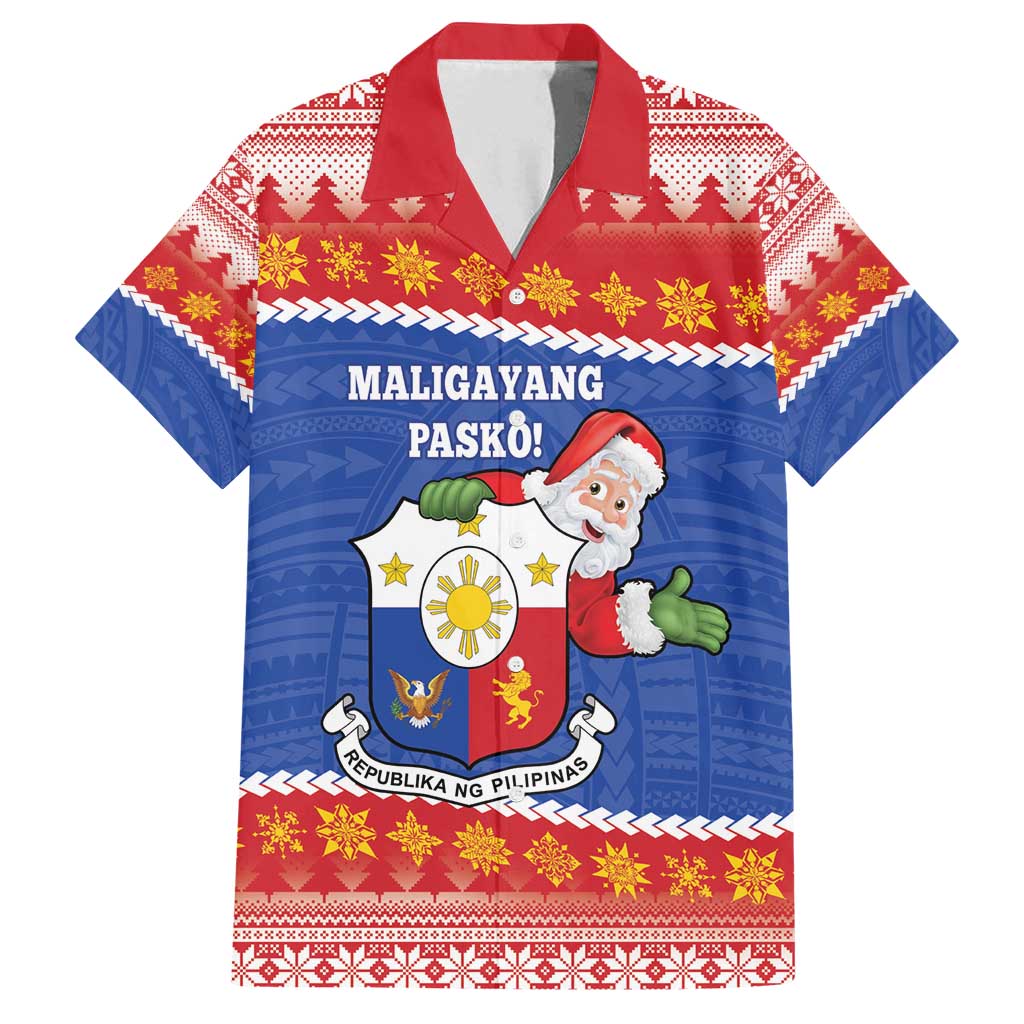 Personalized The Philippines Christmas Family Matching Tank Maxi Dress and Hawaiian Shirt Pilipinas Parol - Maligayang Pasko! LT14 Dad's Shirt - Short Sleeve Blue - Polynesian Pride