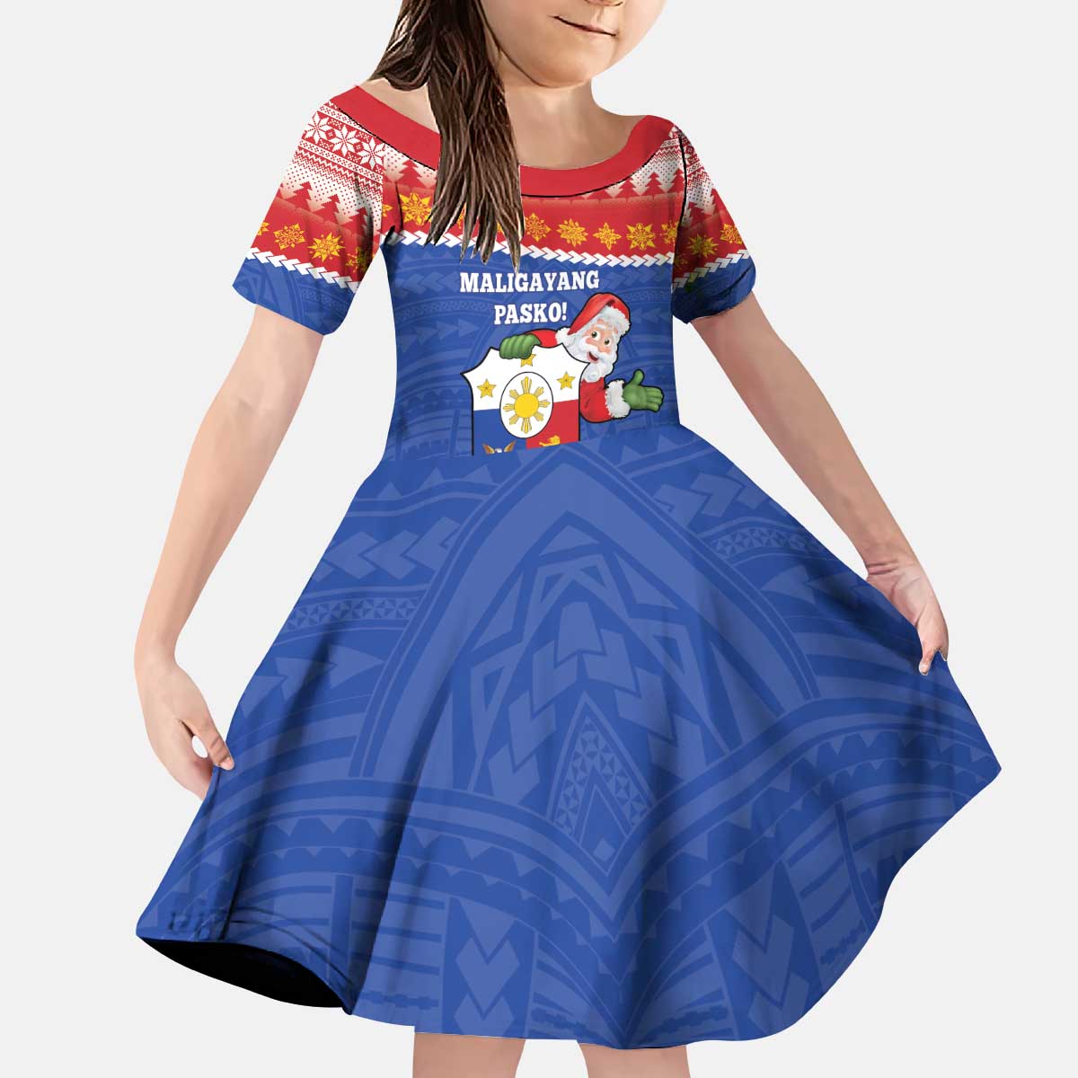 Personalized The Philippines Christmas Kid Short Sleeve Dress Pilipinas Parol - Maligayang Pasko! LT14 KID Blue - Polynesian Pride