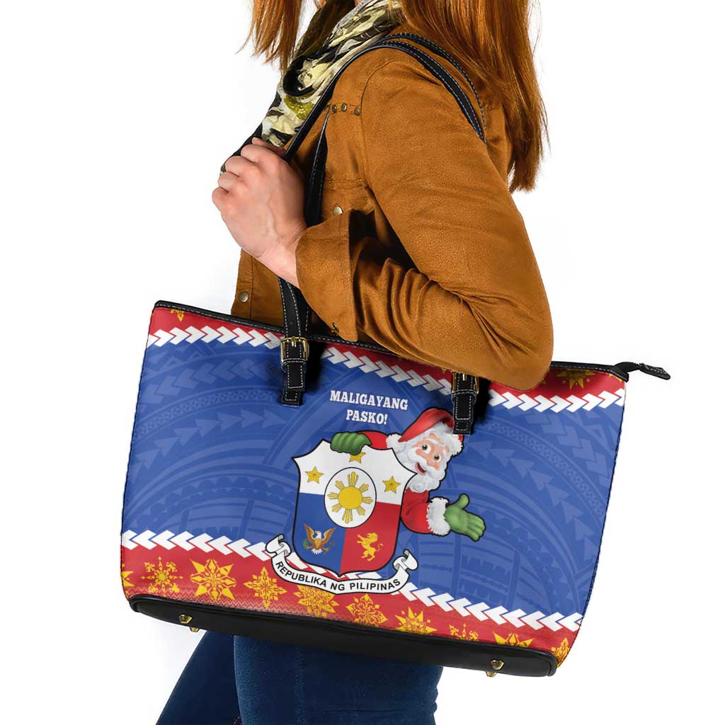 The Philippines Christmas Leather Tote Bag Pilipinas Parol - Maligayang Pasko! LT14 Blue - Polynesian Pride