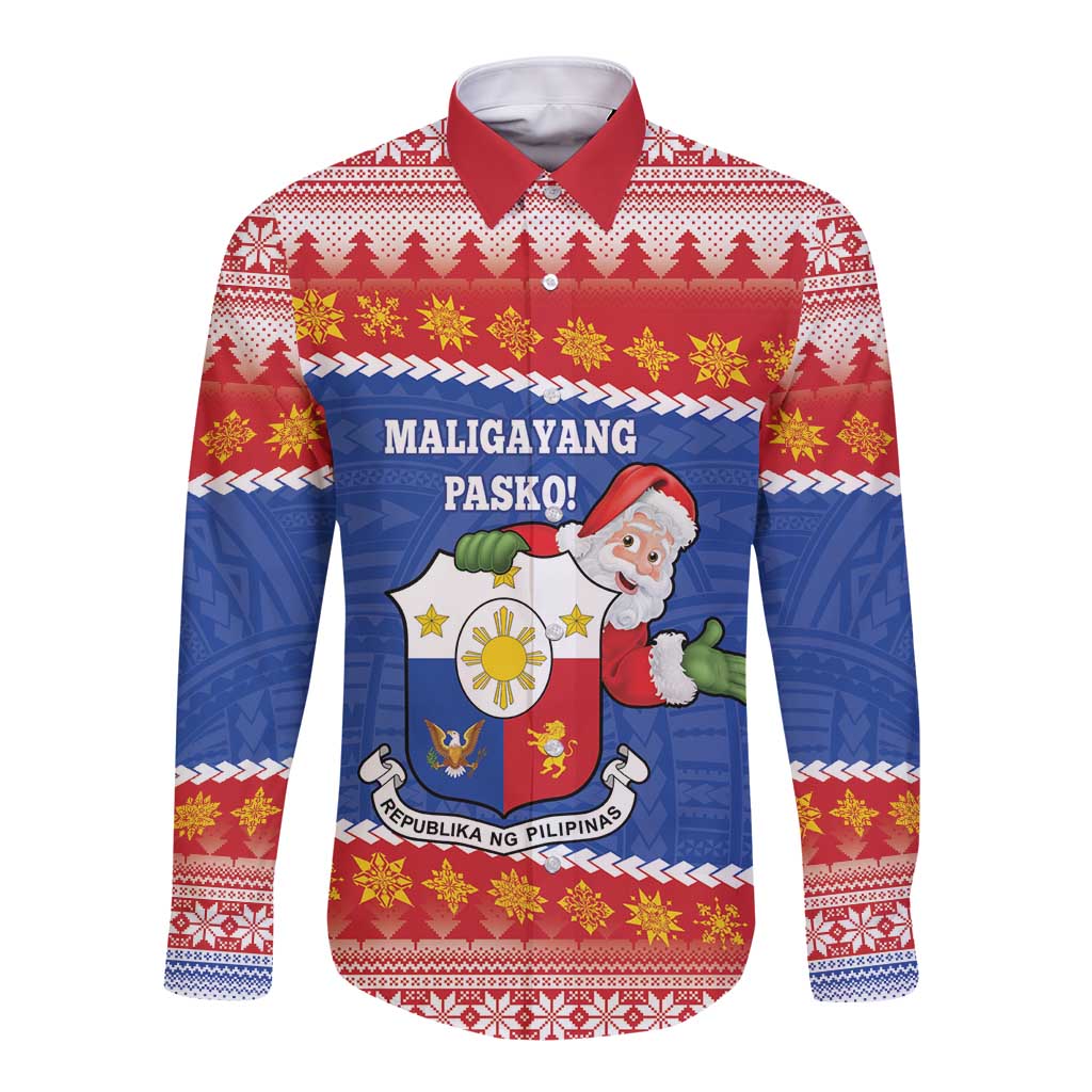 Personalized The Philippines Christmas Long Sleeve Button Shirt Pilipinas Parol - Maligayang Pasko! LT14 Unisex Blue - Polynesian Pride