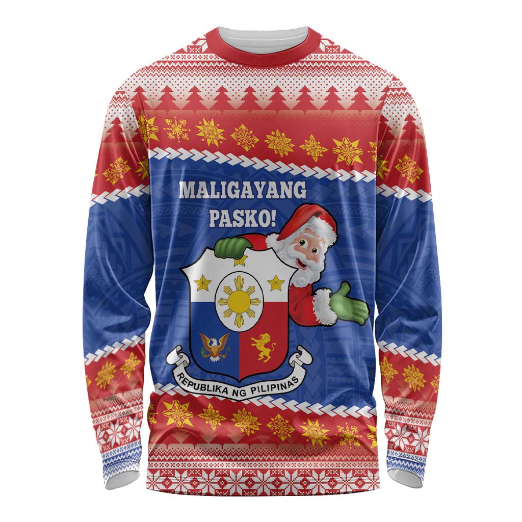 Personalized The Philippines Christmas Long Sleeve Shirt Pilipinas Parol - Maligayang Pasko! LT14 Unisex Blue - Polynesian Pride