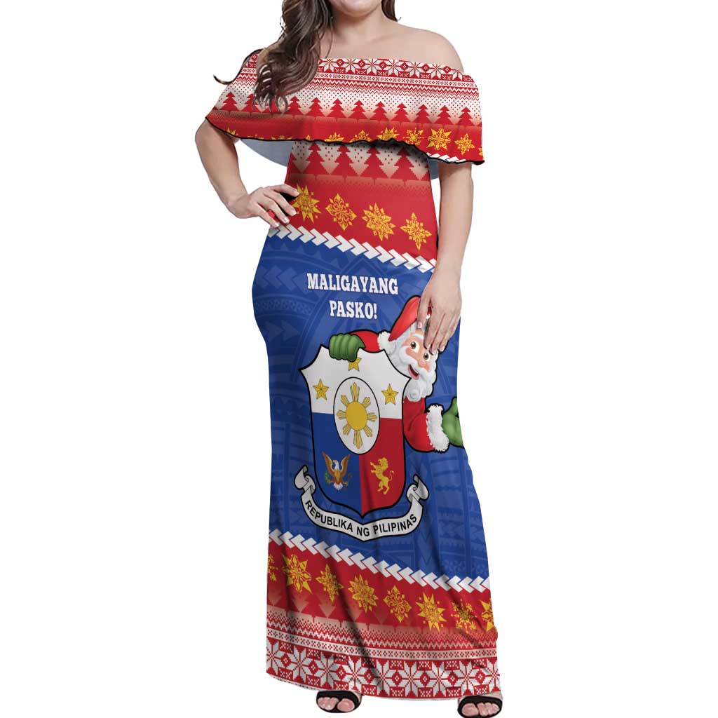 Personalized The Philippines Christmas Off Shoulder Maxi Dress Pilipinas Parol - Maligayang Pasko! LT14 Women Blue - Polynesian Pride