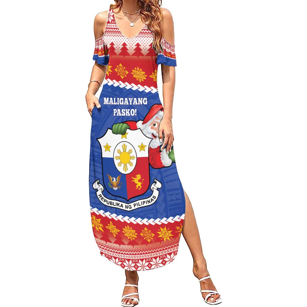 Personalized The Philippines Christmas Summer Maxi Dress Pilipinas Parol - Maligayang Pasko! LT14 Women Blue - Polynesian Pride