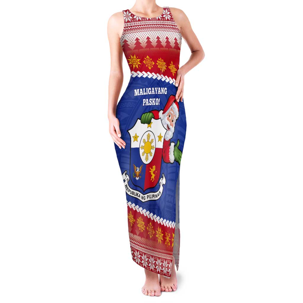 Personalized The Philippines Christmas Tank Maxi Dress Pilipinas Parol - Maligayang Pasko! LT14 Women Blue - Polynesian Pride