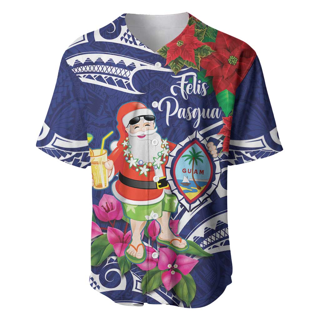 Guam Christmas Baseball Jersey Poinsettia With Bougainvillea - Felis Pasgua! LT14 Blue - Polynesian Pride