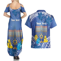 Personalised Hanukkah Jewish Festival Couples Matching Summer Maxi Dress and Hawaiian Shirt It's Lit - Polynesian Pattern