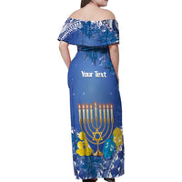 Personalised Hanukkah Jewish Festival Family Matching Off Shoulder Maxi Dress and Hawaiian Shirt It's Lit - Polynesian Pattern