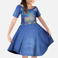 Personalised Hanukkah Jewish Festival Family Matching Tank Maxi Dress and Hawaiian Shirt It's Lit - Polynesian Pattern LT14 Daughter's Dress Blue - Polynesian Pride