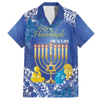 Personalised Hanukkah Jewish Festival Family Matching Tank Maxi Dress and Hawaiian Shirt It's Lit - Polynesian Pattern LT14 Dad's Shirt - Short Sleeve Blue - Polynesian Pride