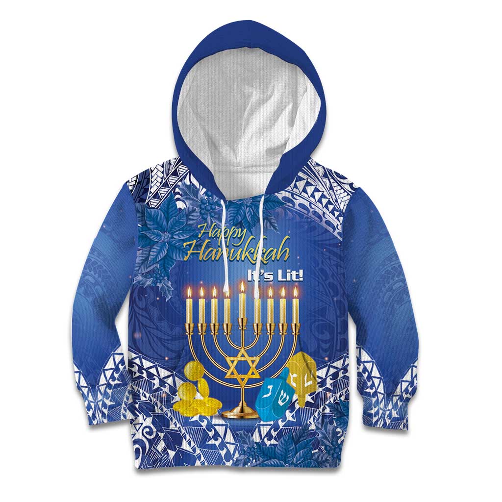 Personalised Hanukkah Jewish Festival Kid Hoodie It's Lit - Polynesian Pattern LT14 Hoodie Blue - Polynesian Pride