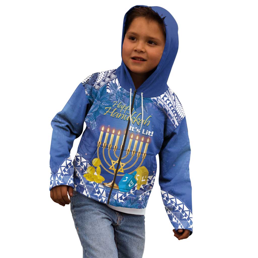 Personalised Hanukkah Jewish Festival Kid Hoodie It's Lit - Polynesian Pattern