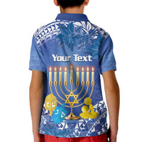 Personalised Hanukkah Jewish Festival Kid Polo Shirt It's Lit - Polynesian Pattern