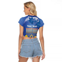 Personalised Hanukkah Jewish Festival Raglan Cropped T Shirt It's Lit - Polynesian Pattern