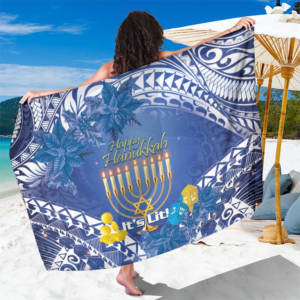 Hanukkah Jewish Festival Sarong It's Lit - Polynesian Pattern LT14 One Size 44 x 66 inches Blue - Polynesian Pride