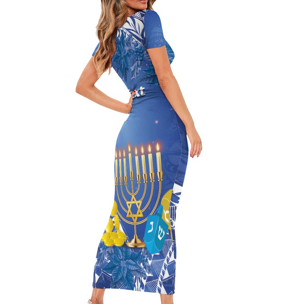 Personalised Hanukkah Jewish Festival Short Sleeve Bodycon Dress It's Lit - Polynesian Pattern LT14 - Polynesian Pride