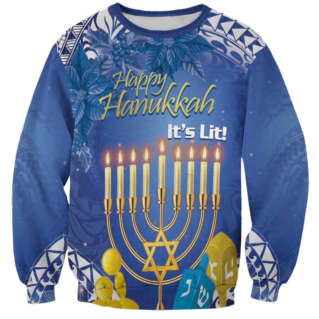 Personalised Hanukkah Jewish Festival Sweatshirt It's Lit - Polynesian Pattern