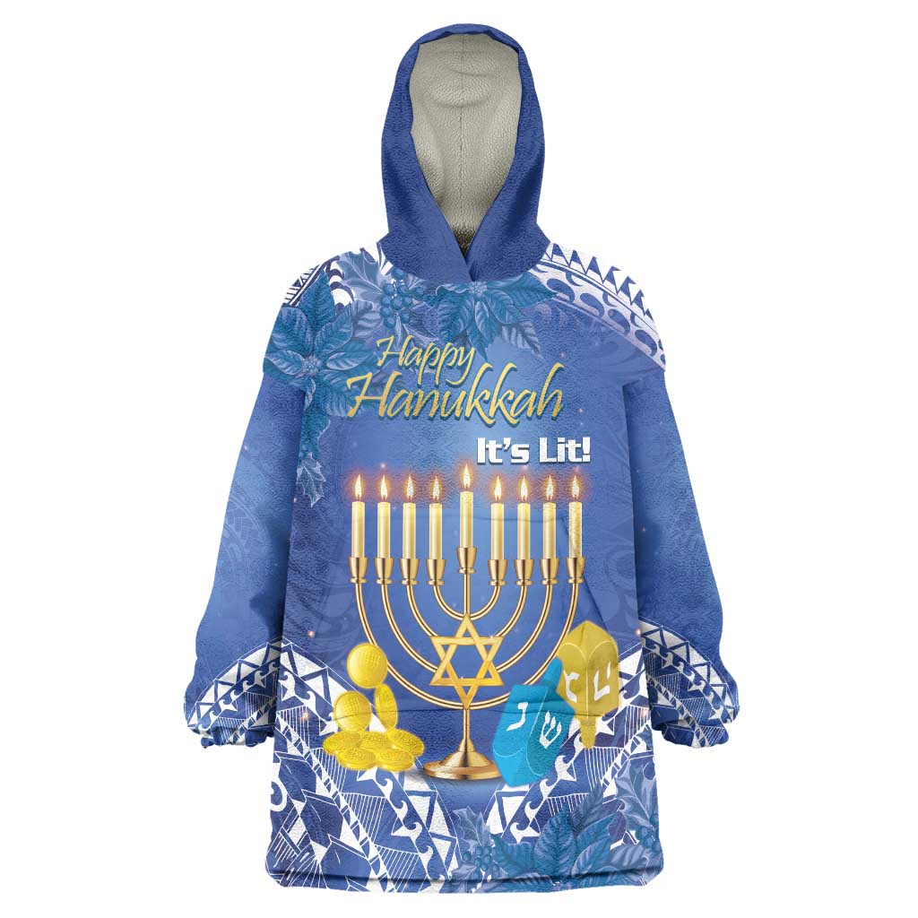 Personalised Hanukkah Jewish Festival Wearable Blanket Hoodie It's Lit - Polynesian Pattern LT14 One Size Blue - Polynesian Pride
