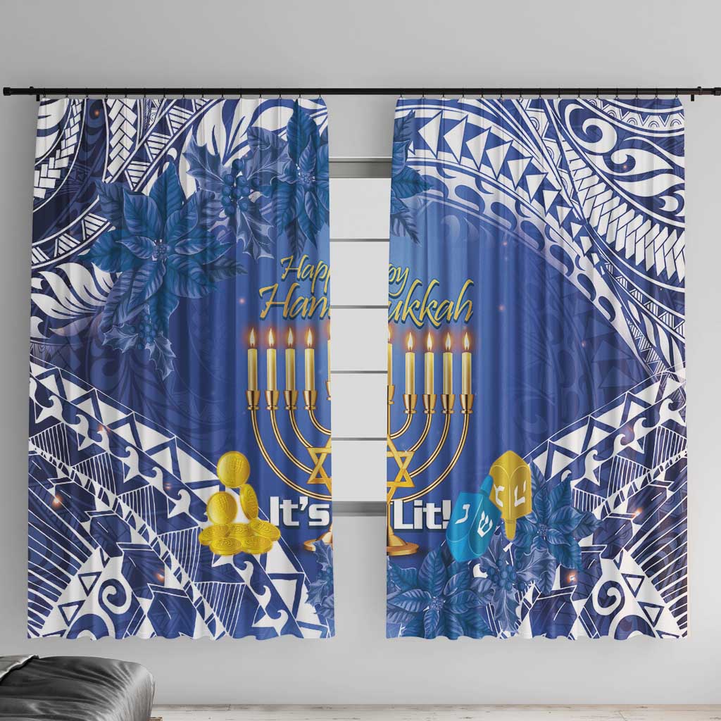 Hanukkah Jewish Festival Window Curtain It's Lit - Polynesian Pattern LT14 With Hooks Blue - Polynesian Pride