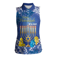Personalised Hanukkah Jewish Festival Women Sleeveless Polo Shirt It's Lit - Polynesian Pattern