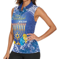 Personalised Hanukkah Jewish Festival Women Sleeveless Polo Shirt It's Lit - Polynesian Pattern
