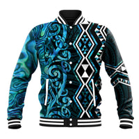 Turquoise Aotearoa Baseball Jacket Taniko Motifs With Paua Shell Kowhaiwhai