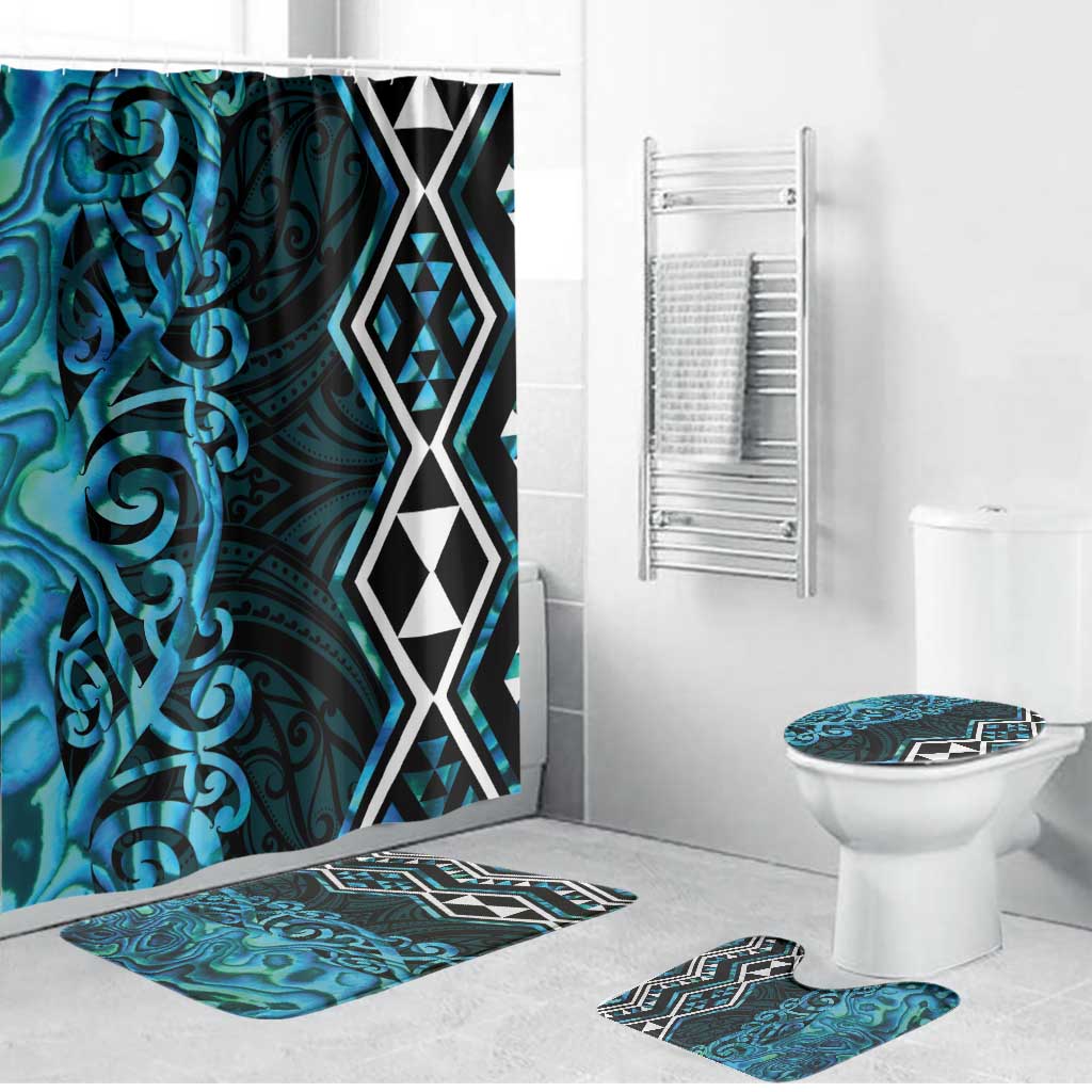 Turquoise Aotearoa Bathroom Set Taniko Motifs With Paua Shell Kowhaiwhai - Polynesian Pride