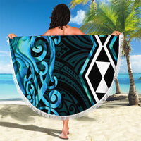 Turquoise Aotearoa Beach Blanket Taniko Motifs With Paua Shell Kowhaiwhai
