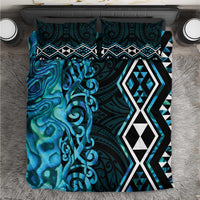 Turquoise Aotearoa Bedding Set Taniko Motifs With Paua Shell Kowhaiwhai