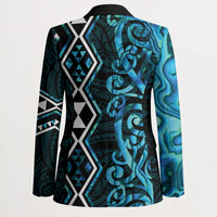 Turquoise Aotearoa Blazer Taniko Motifs With Paua Shell Kowhaiwhai - Polynesian Pride