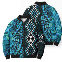 Turquoise Aotearoa Bomber Puffer Jacket Taniko Motifs With Paua Shell Kowhaiwhai LT14 - Polynesian Pride