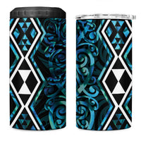 Turquoise Aotearoa 4 in 1 Can Cooler Tumbler Taniko Motifs With Paua Shell Kowhaiwhai