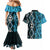 Turquoise Aotearoa Couples Matching Mermaid Dress and Hawaiian Shirt Taniko Motifs With Paua Shell Kowhaiwhai