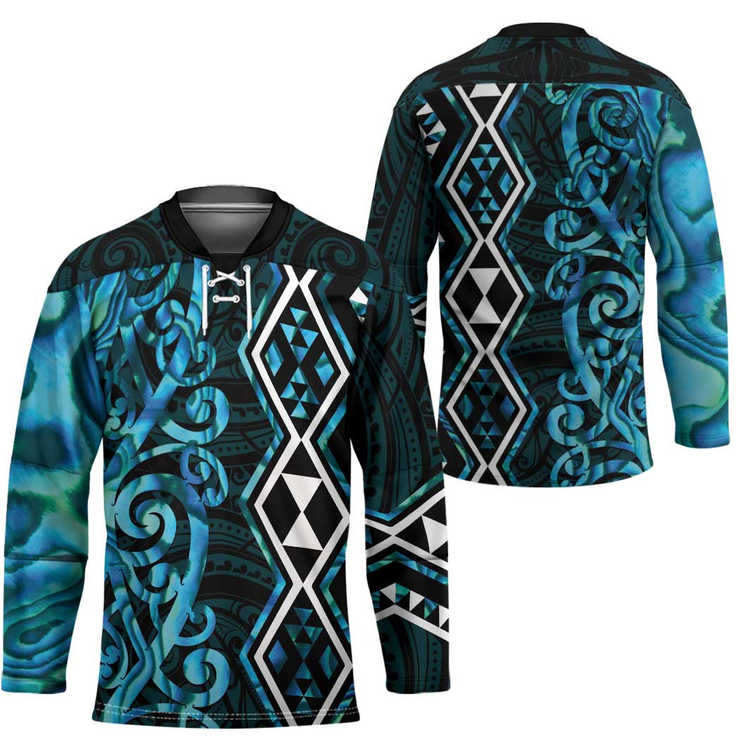 Turquoise Aotearoa Hockey Jersey Taniko Motifs With Paua Shell Kowhaiwhai LT14 - Polynesian Pride