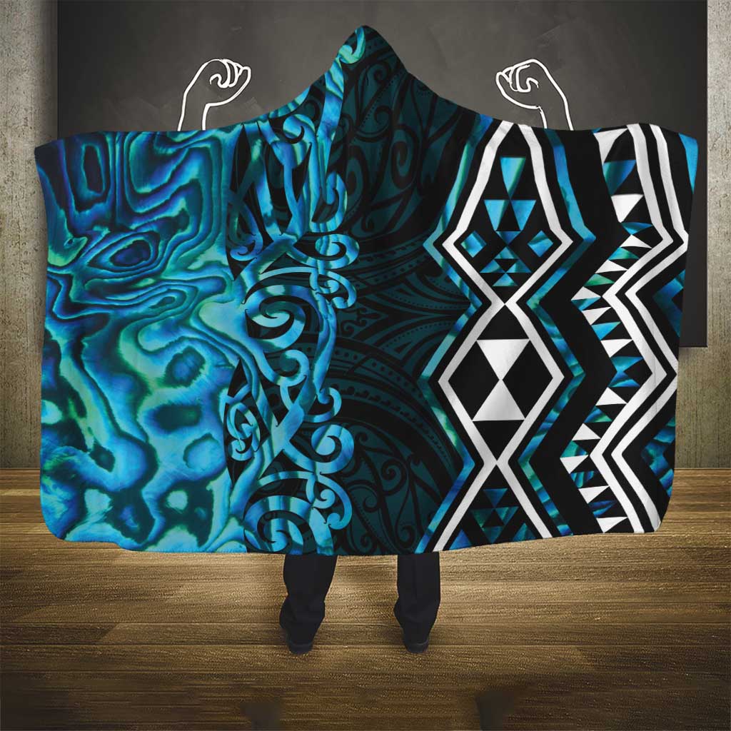 Turquoise Aotearoa Hooded Blanket Taniko Motifs With Paua Shell Kowhaiwhai