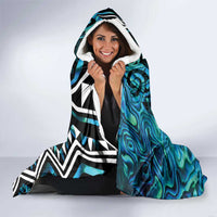 Turquoise Aotearoa Hooded Blanket Taniko Motifs With Paua Shell Kowhaiwhai