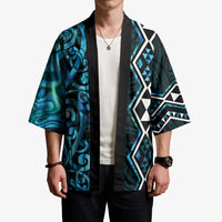 Turquoise Aotearoa Kimono Taniko Motifs With Paua Shell Kowhaiwhai - Polynesian Pride