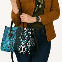 Turquoise Aotearoa Leather Bag Taniko Motifs With Paua Shell Kowhaiwhai - Polynesian Pride