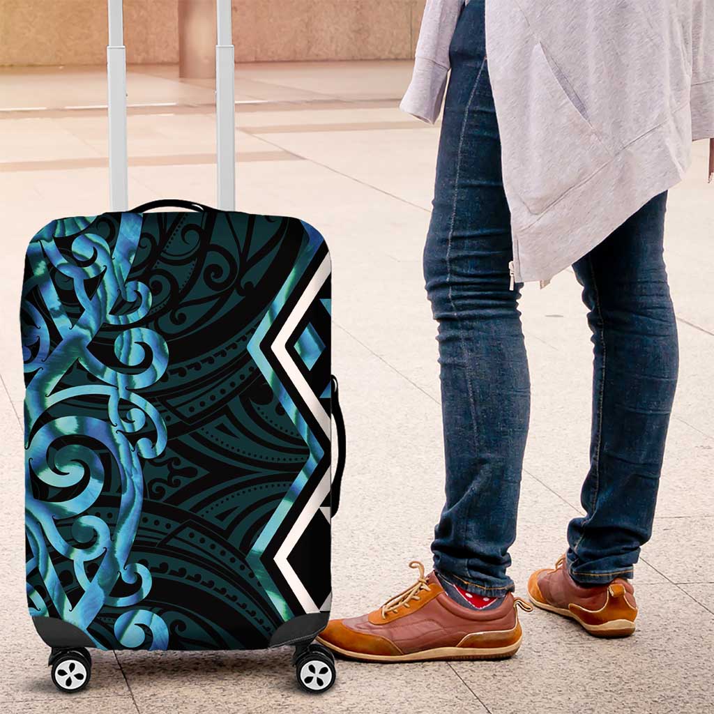 Turquoise Aotearoa Luggage Cover Taniko Motifs With Paua Shell Kowhaiwhai LT14 Turquoise - Polynesian Pride