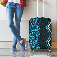 Turquoise Aotearoa Luggage Cover Taniko Motifs With Paua Shell Kowhaiwhai