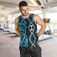 Turquoise Aotearoa Men Tank Top Taniko Motifs With Paua Shell Kowhaiwhai