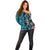 Turquoise Aotearoa Off Shoulder Sweater Taniko Motifs With Paua Shell Kowhaiwhai