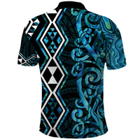 Turquoise Aotearoa Polo Shirt Taniko Motifs With Paua Shell Kowhaiwhai