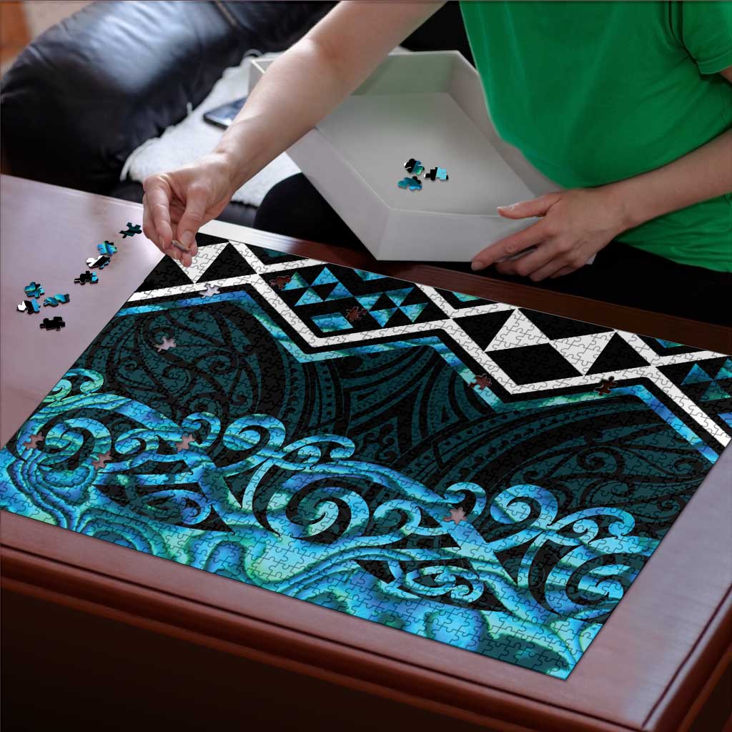 Turquoise Aotearoa Puzzle Taniko Motifs With Paua Shell Kowhaiwhai LT14 - Polynesian Pride